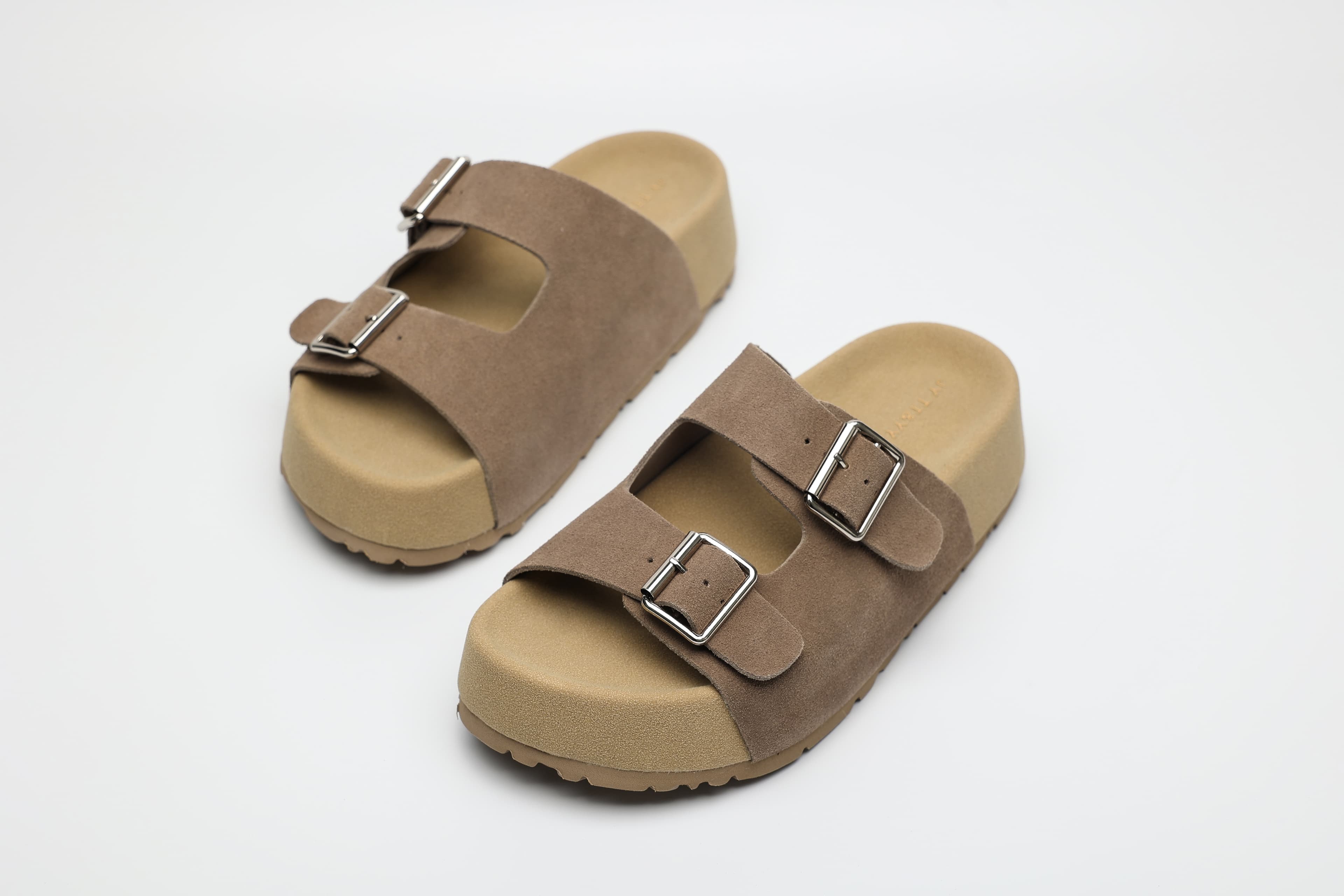 Double Buckle Cow Suede Platform Slide Sandals supporting product image 1