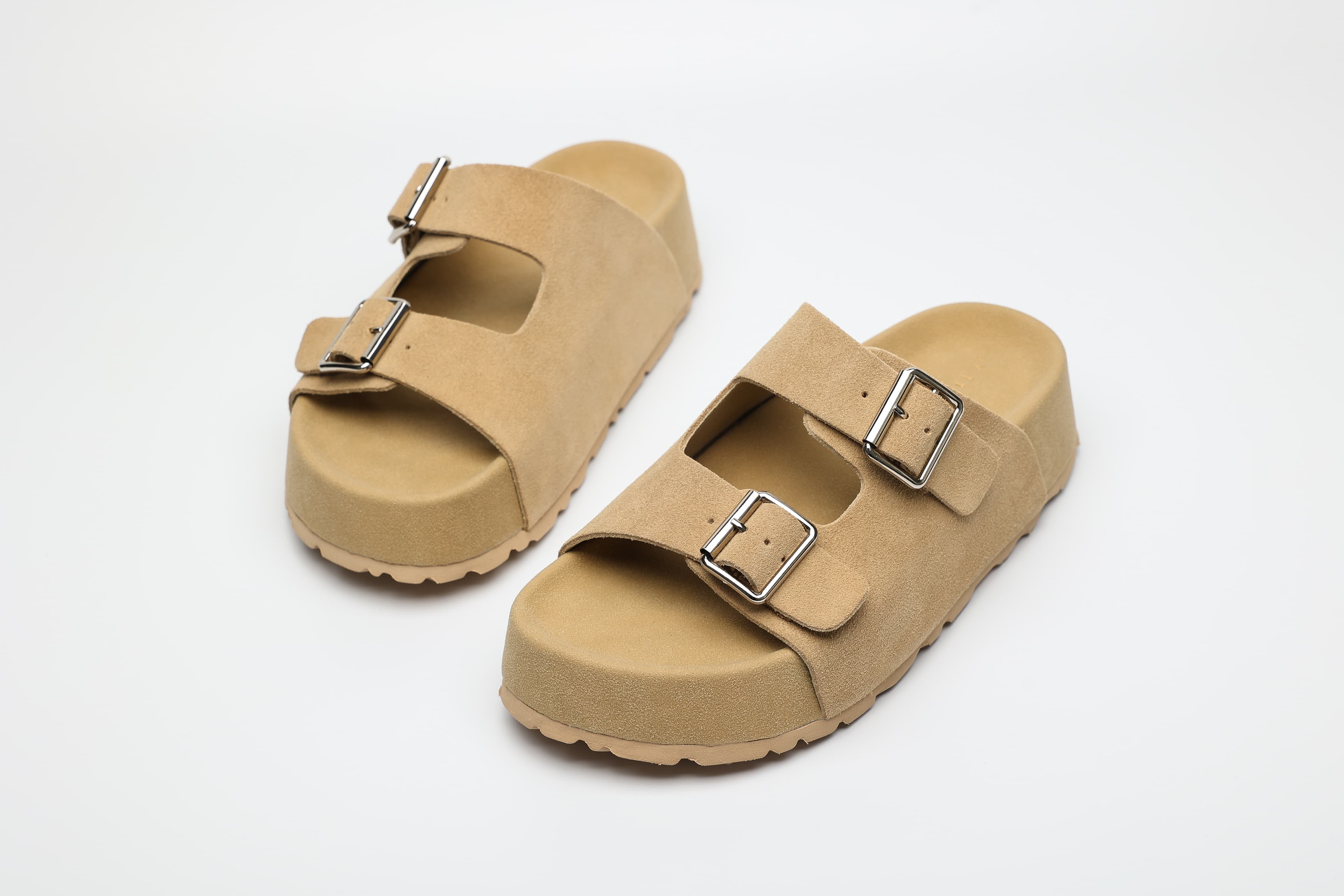 Double Buckle Cow Suede Platform Slide Sandals supporting product image 2