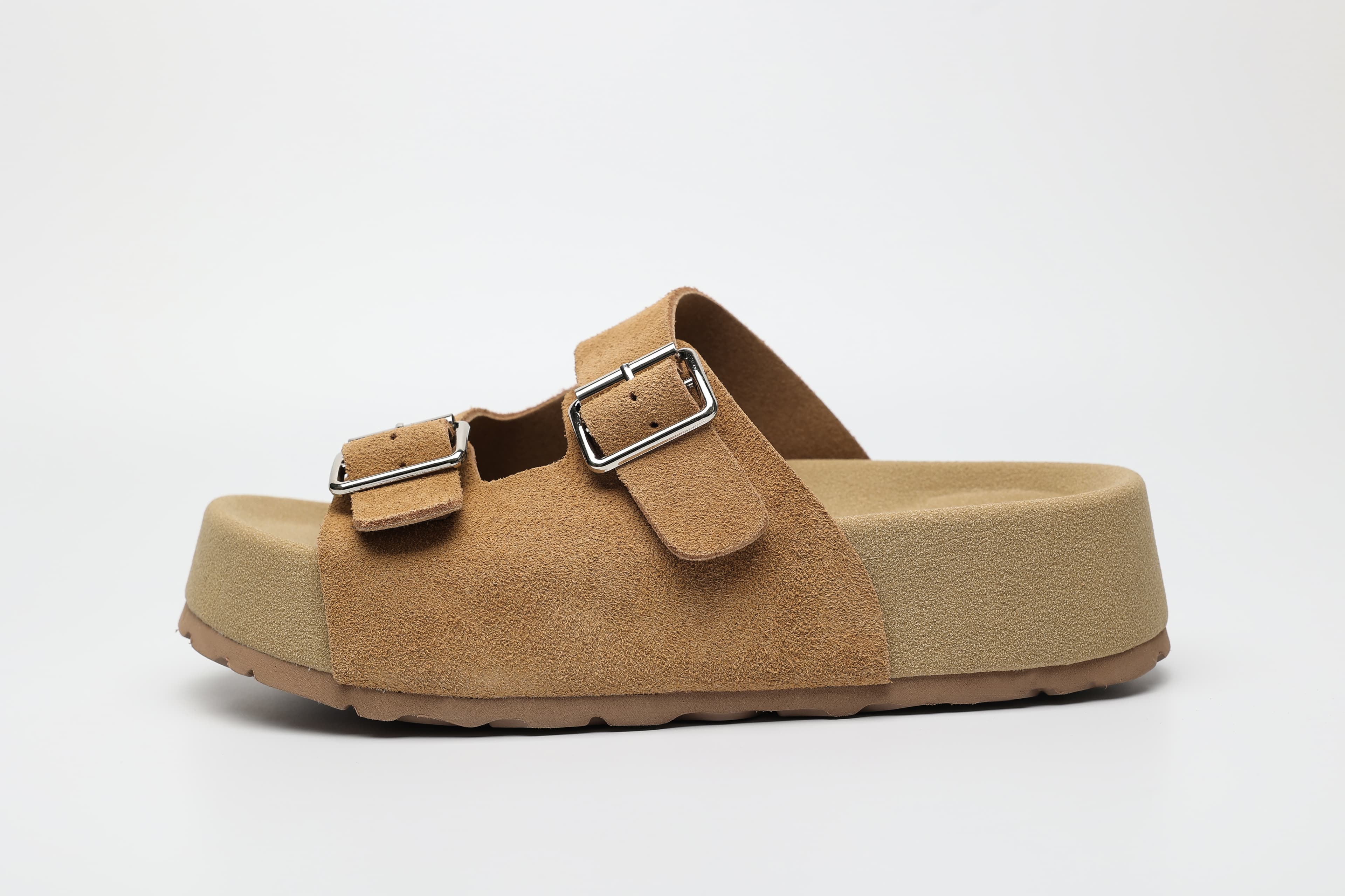 Double Buckle Cow Suede Platform Slide Sandals supporting product image 3