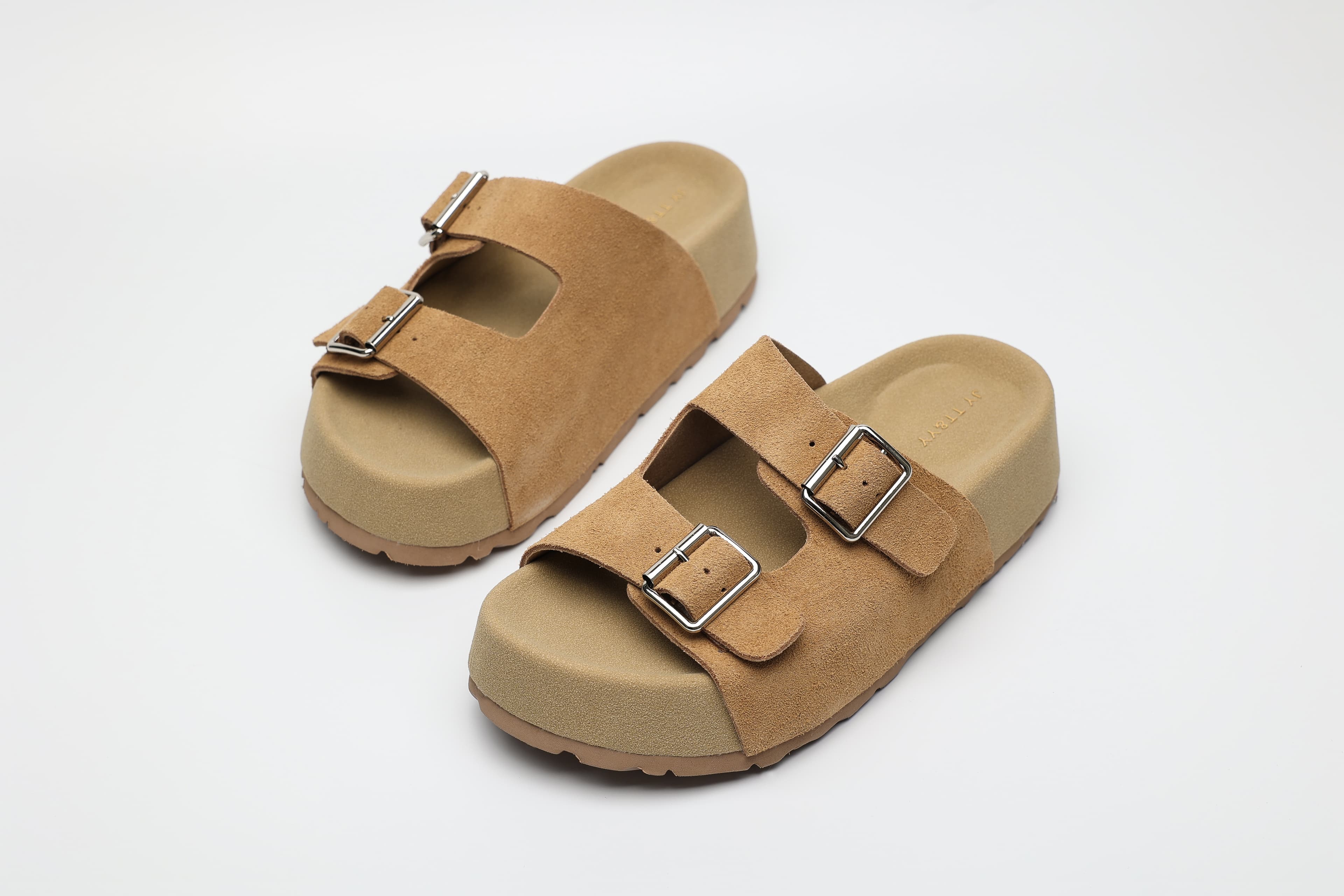 Double Buckle Cow Suede Platform Slide Sandals wholesale footwear style