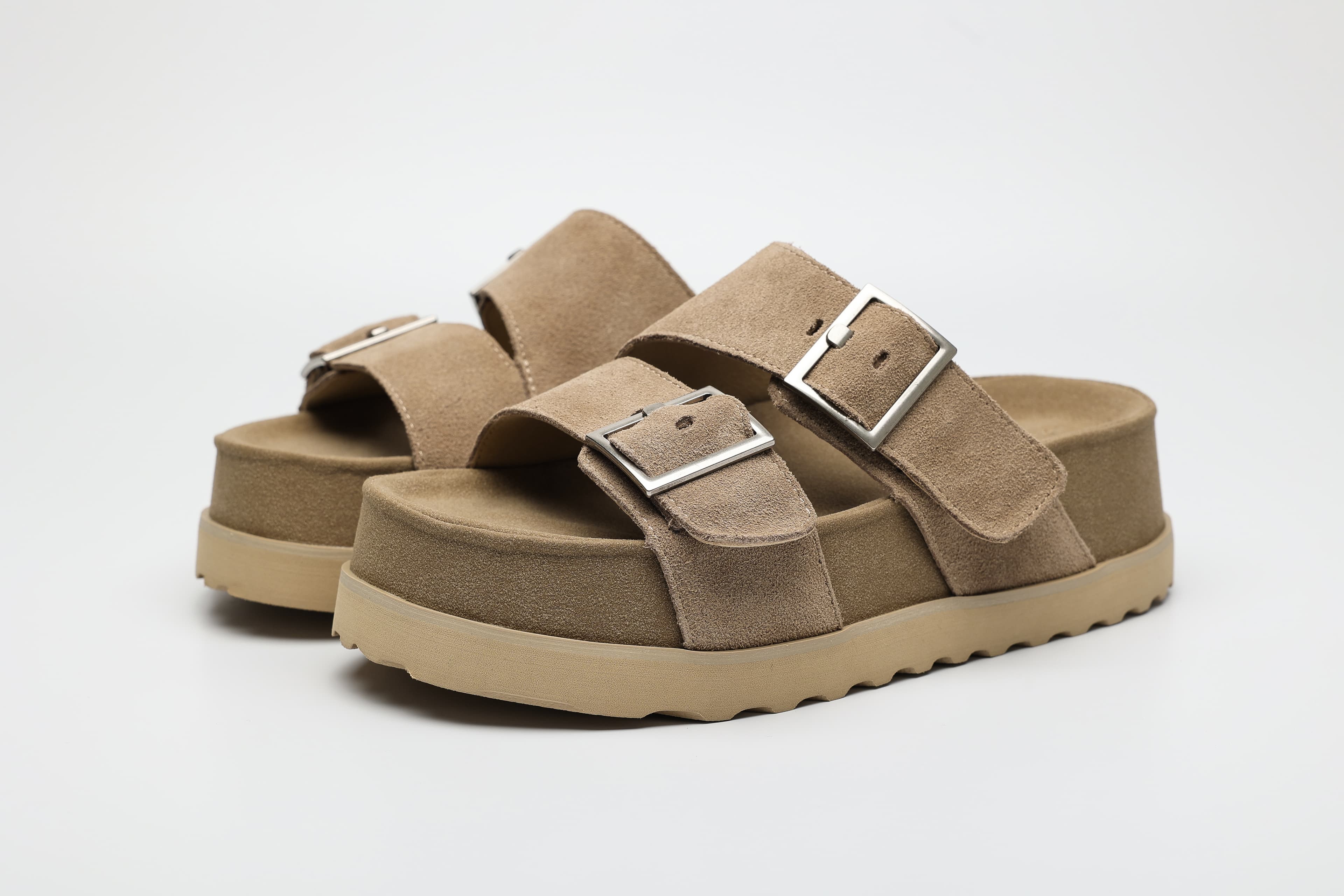 Double Buckle Cow Suede Flatform Sandals supporting product image 1