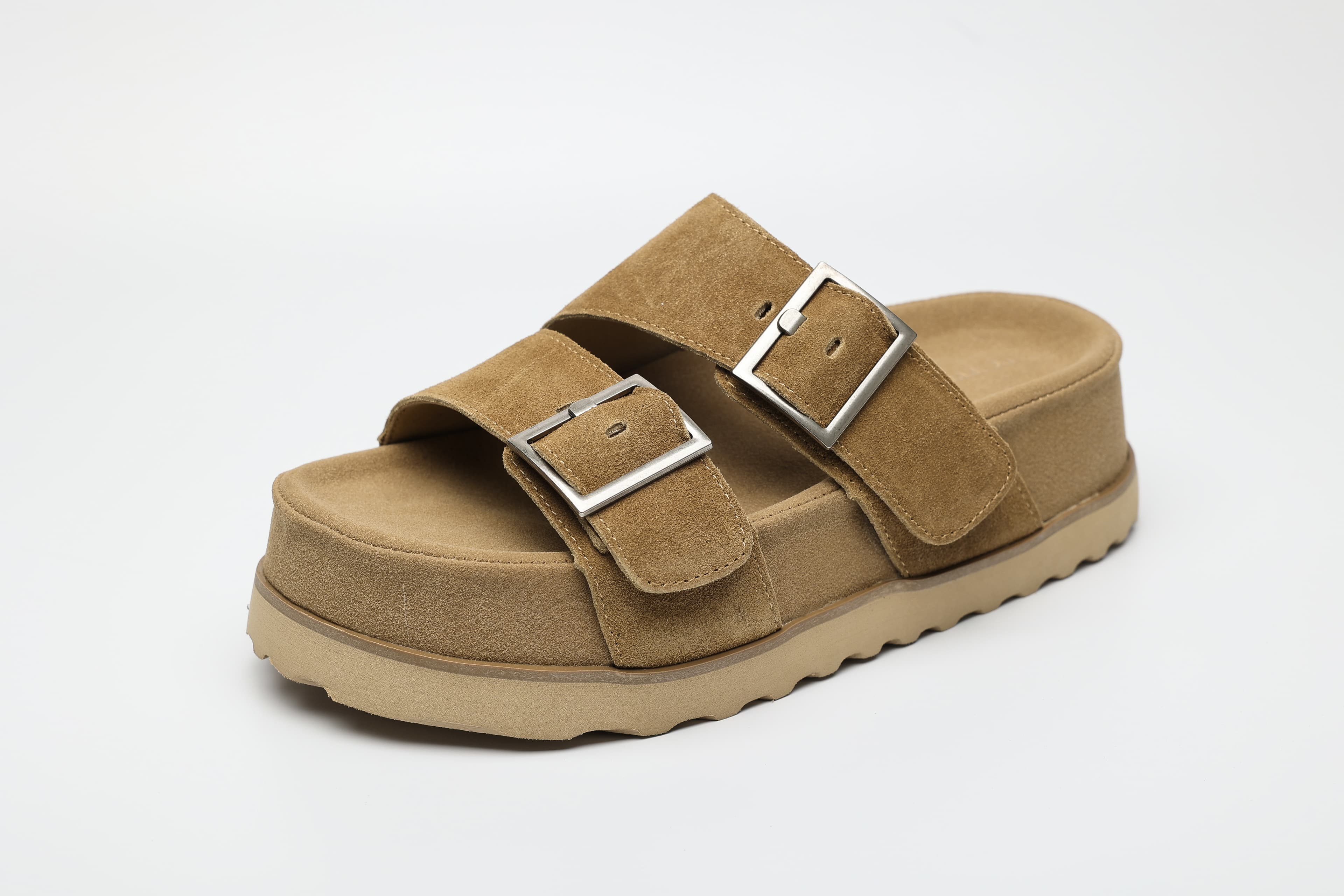 Double Buckle Cow Suede Flatform Sandals supporting product image 2