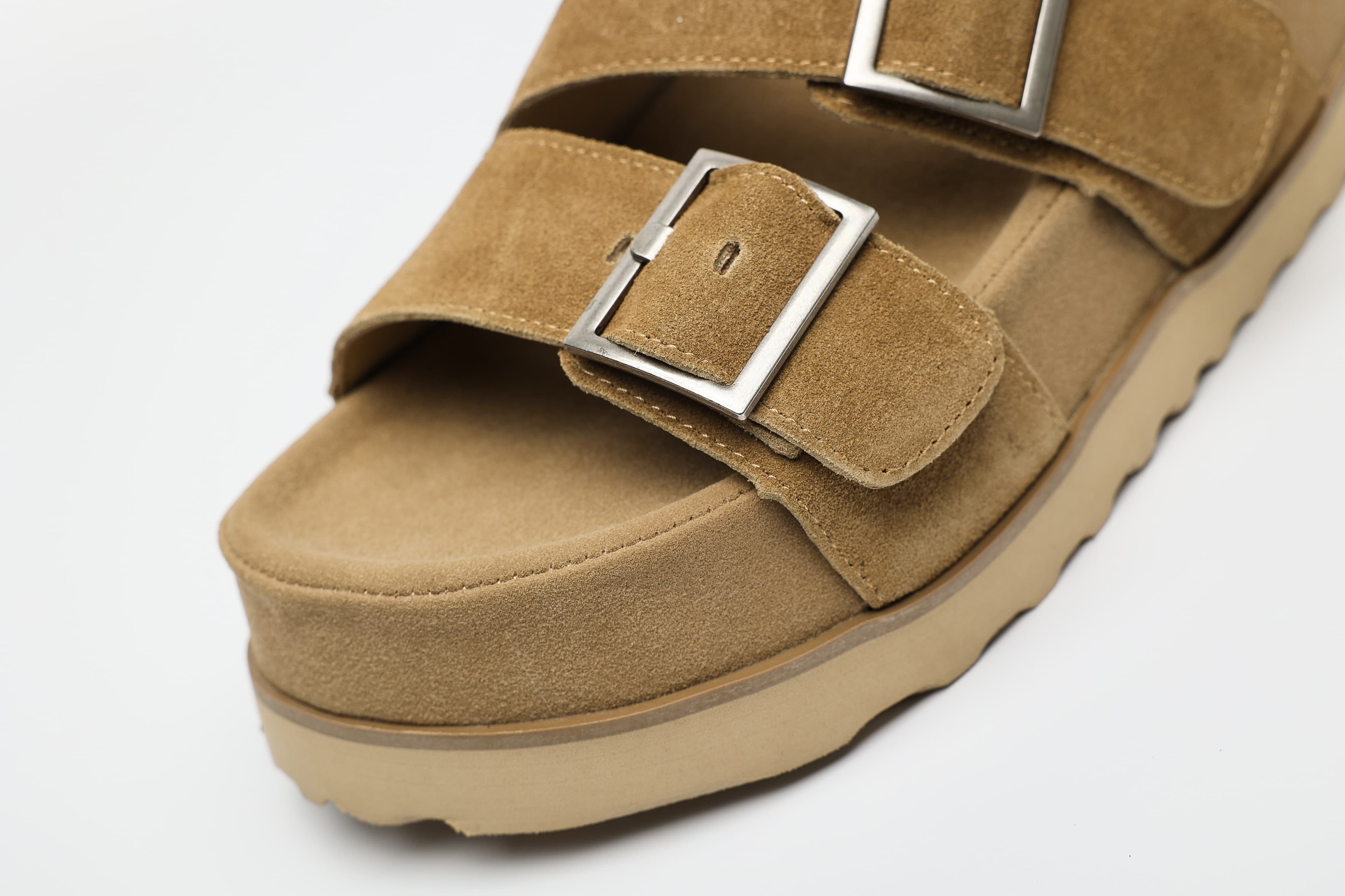 Double Buckle Cow Suede Flatform Sandals supporting product image 3