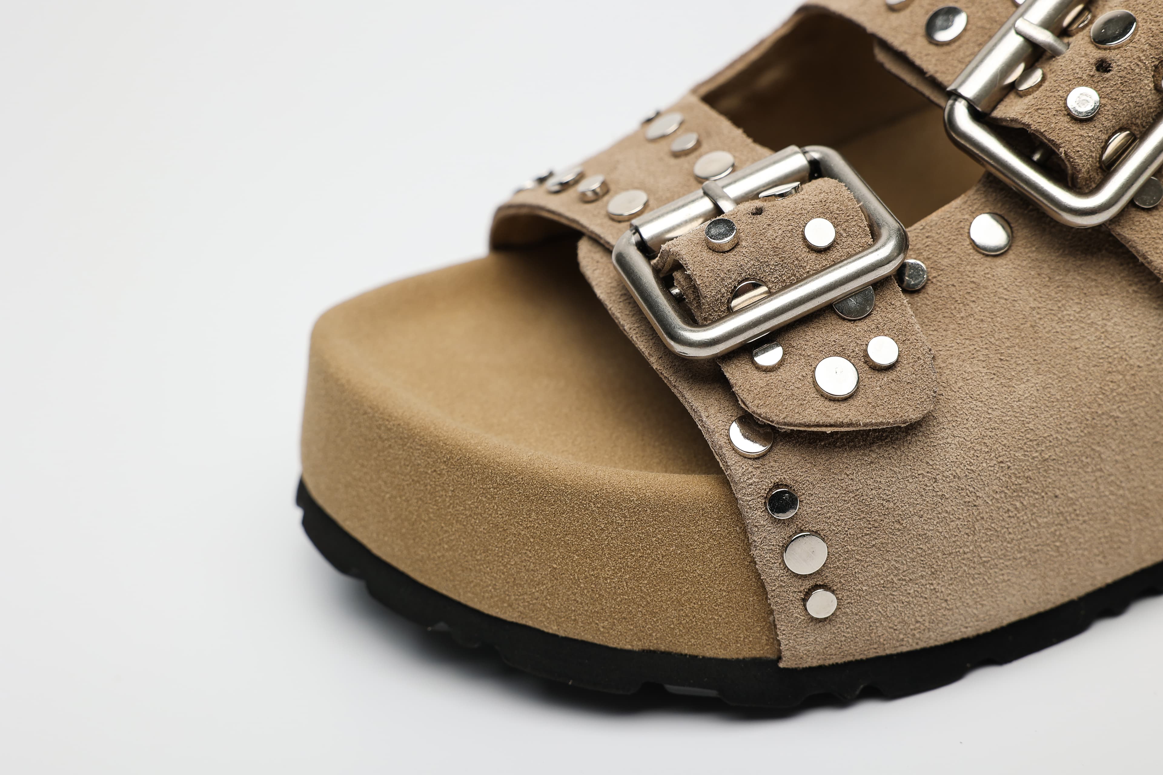 Studded Double Buckle Cow Suede Platform Sandals supporting product image 2
