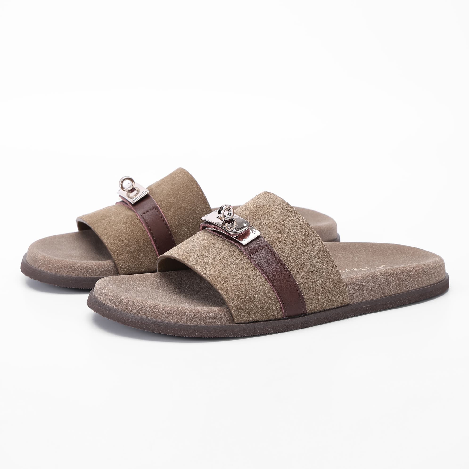 Metal Trim Cow Suede Two Band Slides supporting product image 1