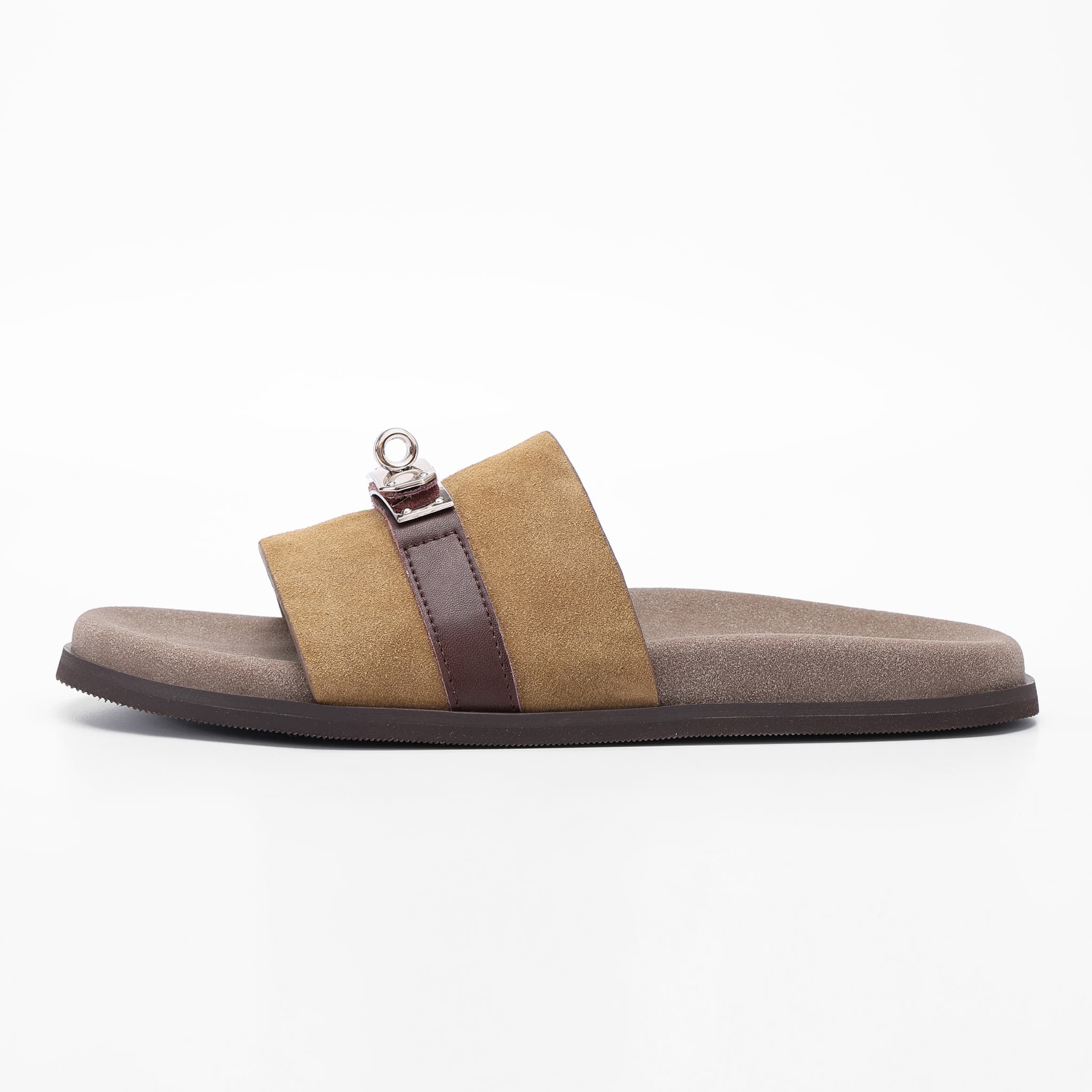 Metal Trim Cow Suede Two Band Slides supporting product image 3