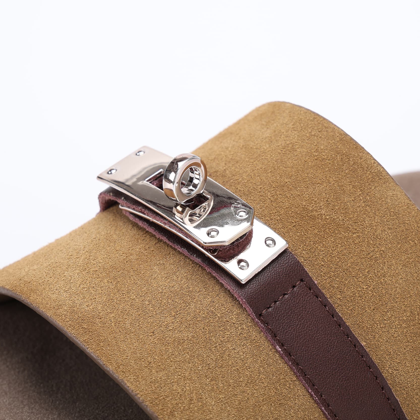 Metal Trim Cow Suede Two Band Slides supporting product image 4