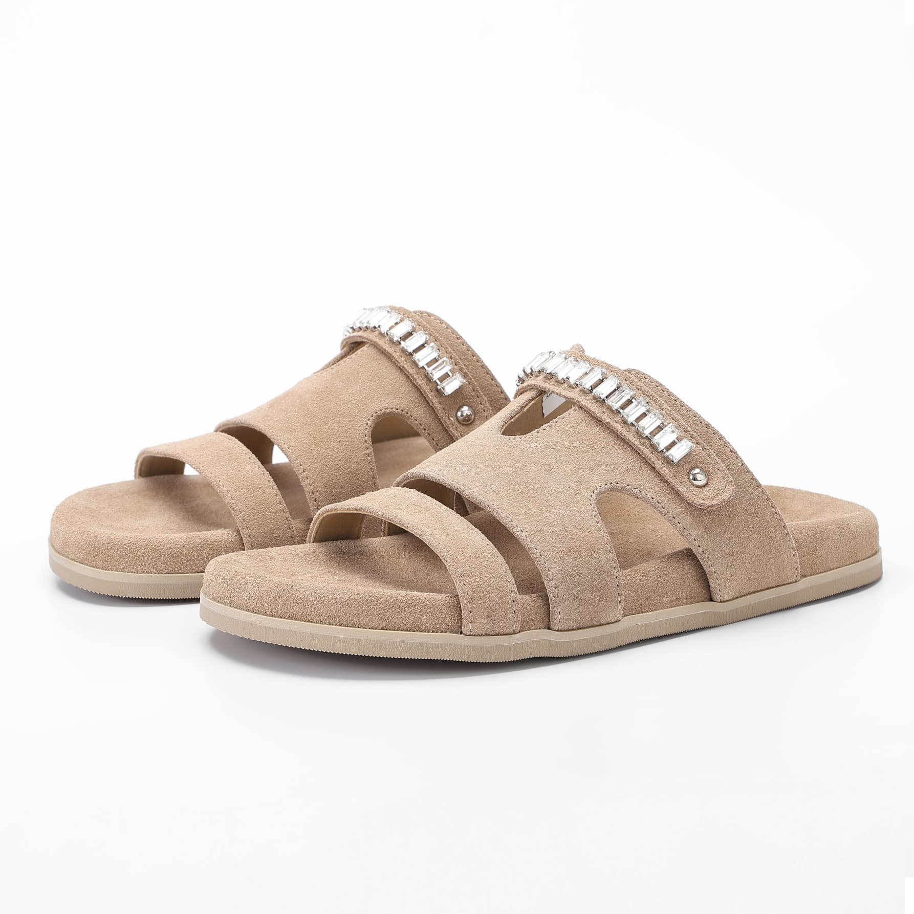 Rhinestone Strap Cow Suede Comfort Slides supporting product image 1