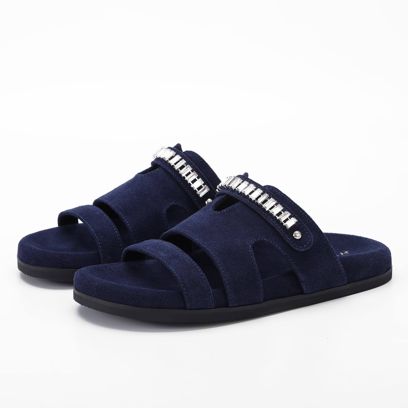 Rhinestone Strap Cow Suede Comfort Slides supporting product image 2