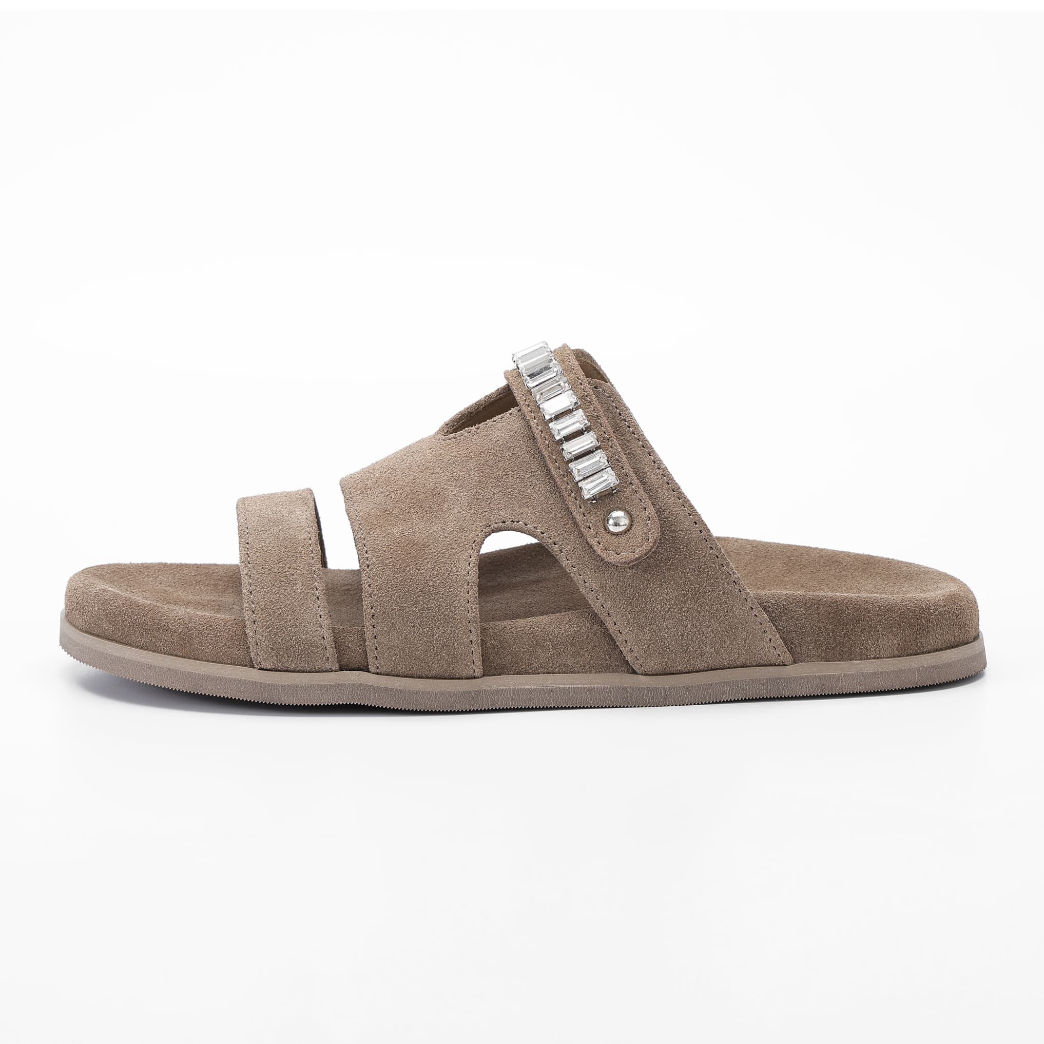 Rhinestone Strap Cow Suede Comfort Slides supporting product image 3