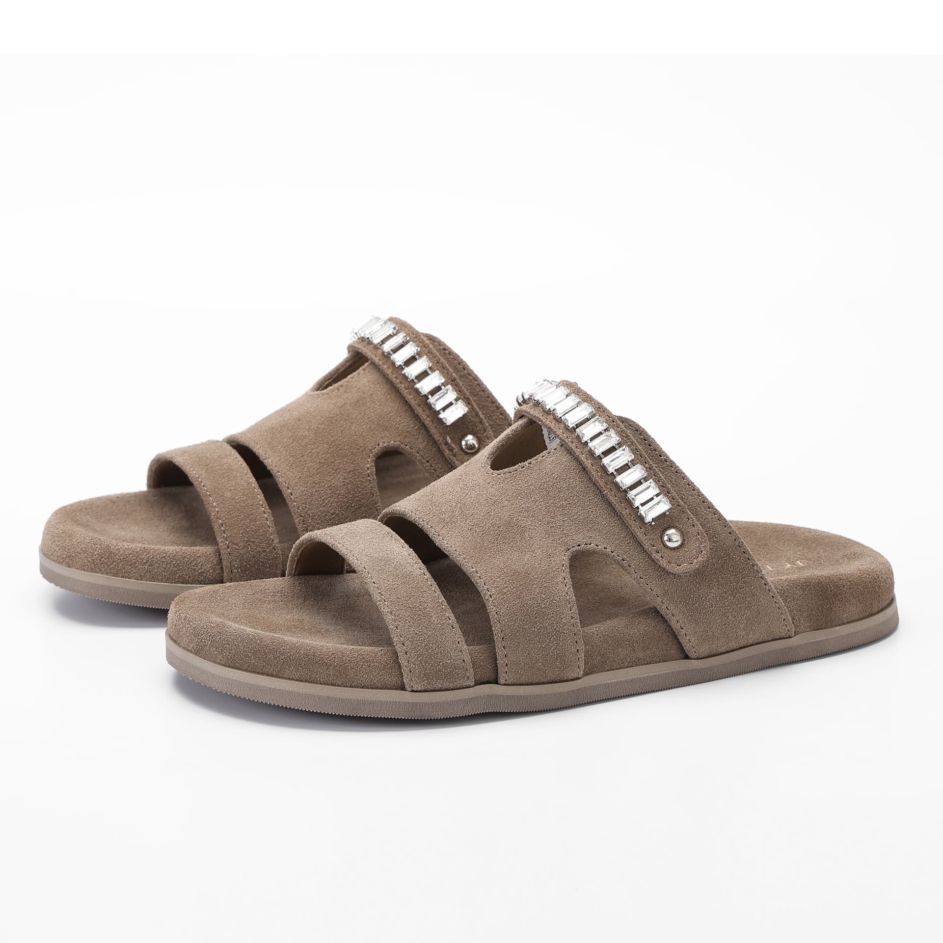 Rhinestone Strap Cow Suede Comfort Slides wholesale footwear style