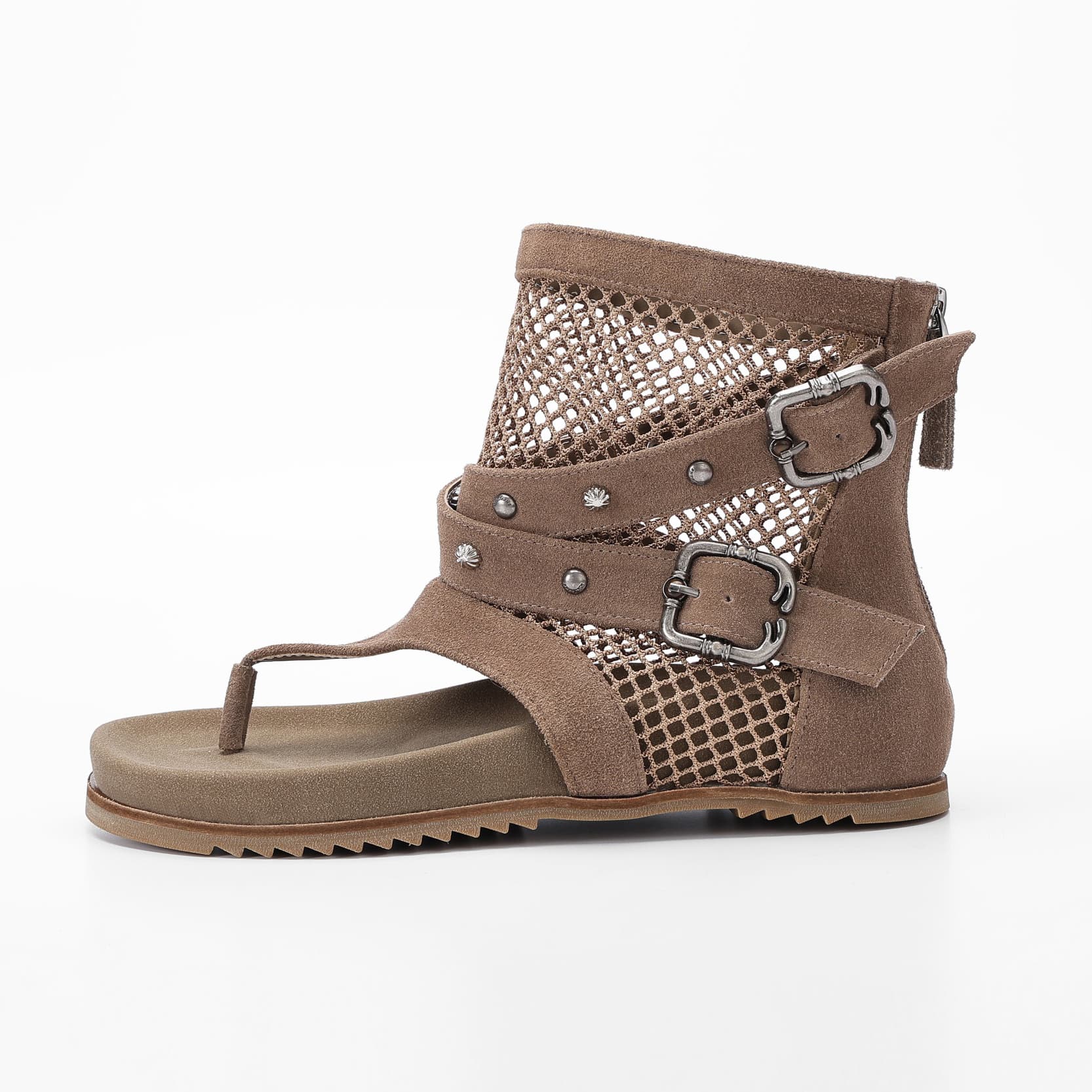 Mesh Ankle Thong Sandals with Cow Suede Trim supporting product image 2