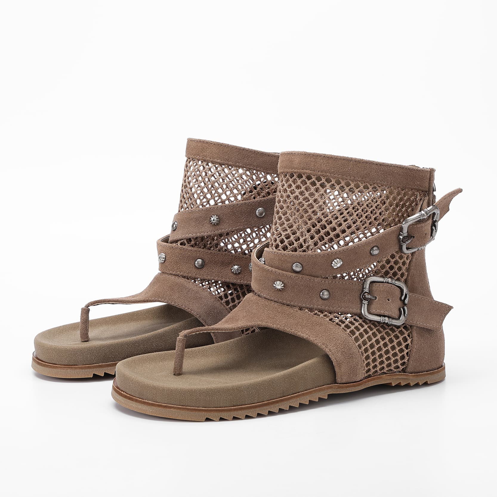 Mesh Ankle Thong Sandals with Cow Suede Trim wholesale footwear style