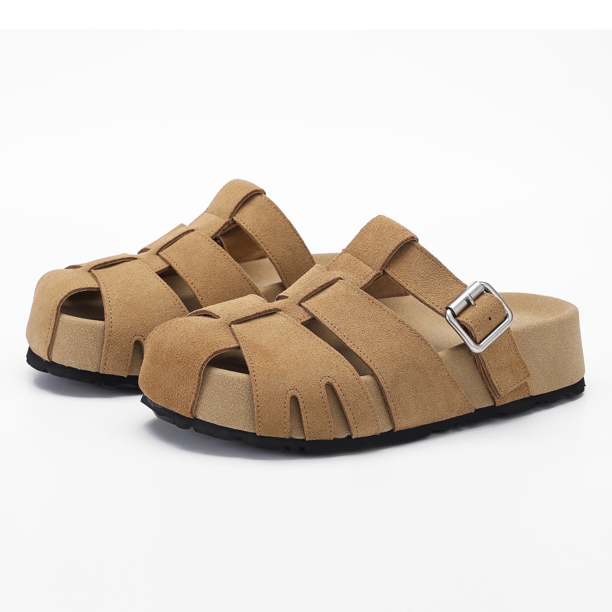 Woven Cow Suede Platform Footbed Sandals supporting product image 1