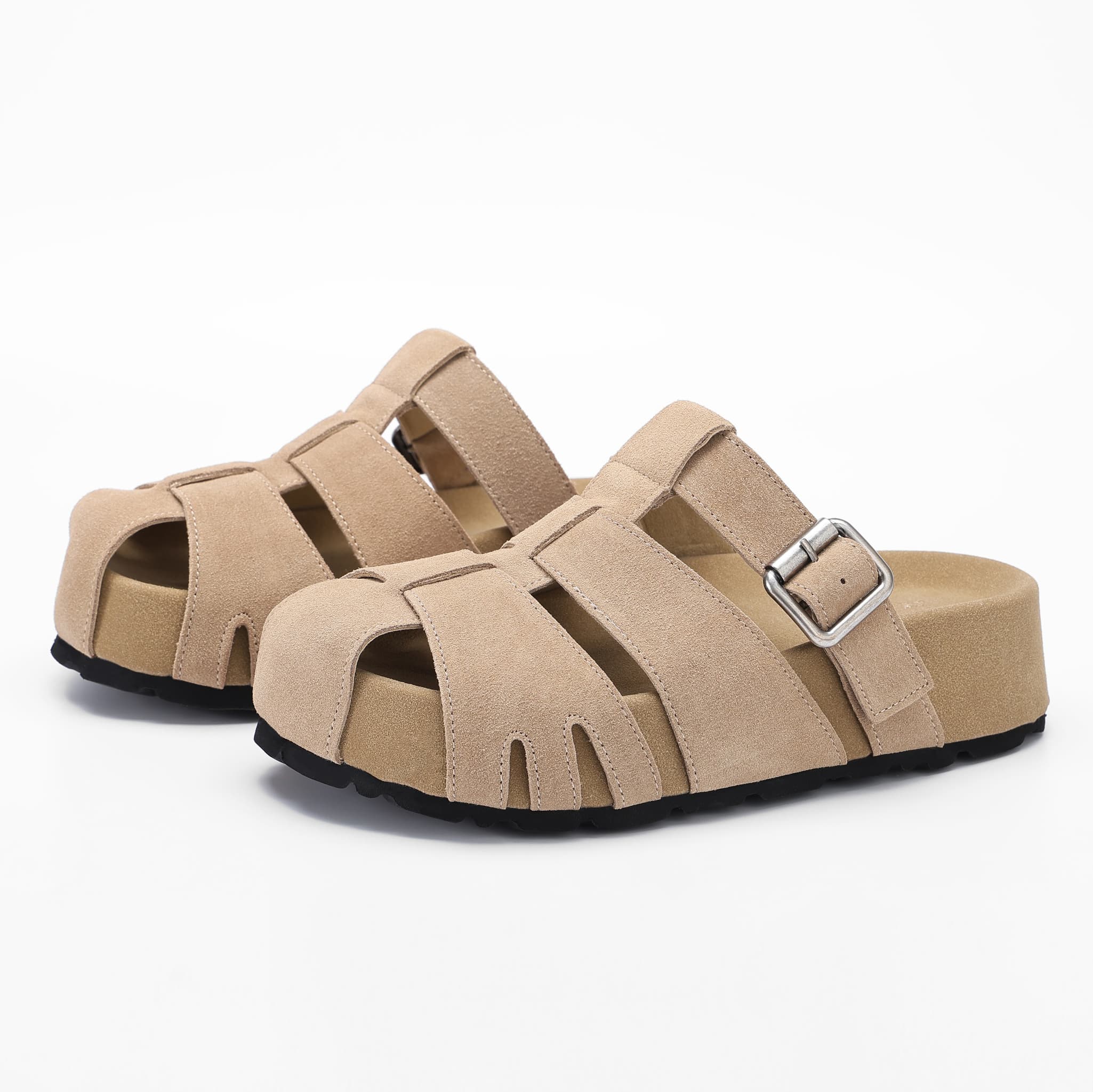 Woven Cow Suede Platform Footbed Sandals wholesale footwear style